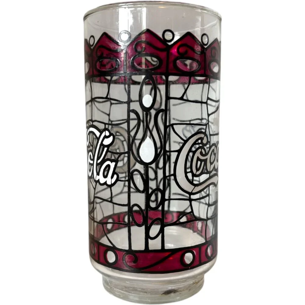 Vintage Coca-Cola Tiffany Style Stained Glass Drinking Glass 16oz Coke‎